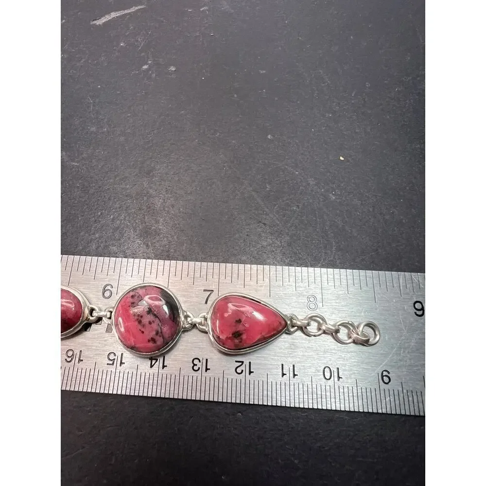 New Rhodonite free form sterling silver link bracelet